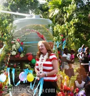 Australian Deputy High Commissioner, Ms Alison Duncan, officially handing over the six water tanks to Maravari and Buleana villages in Vella la Vella.