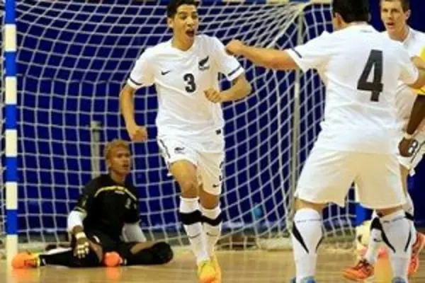 New Zealand&#39;s Dylan Manickum celebrates one of his five goals. 