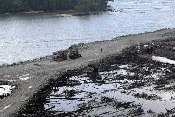 Mangroves removed for log pond construction in East Are&#39;Are, Malaita Province, Solomon Islands. 