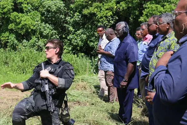 Prime Minister Manasseh Sogavare and members of his cabinet given a demonstration by AFP of the new weapons capability.