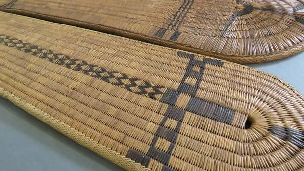 Although chiefly shields had shell and feather adornments, the most common form was more primitive and less decorative such as those in the Museum.