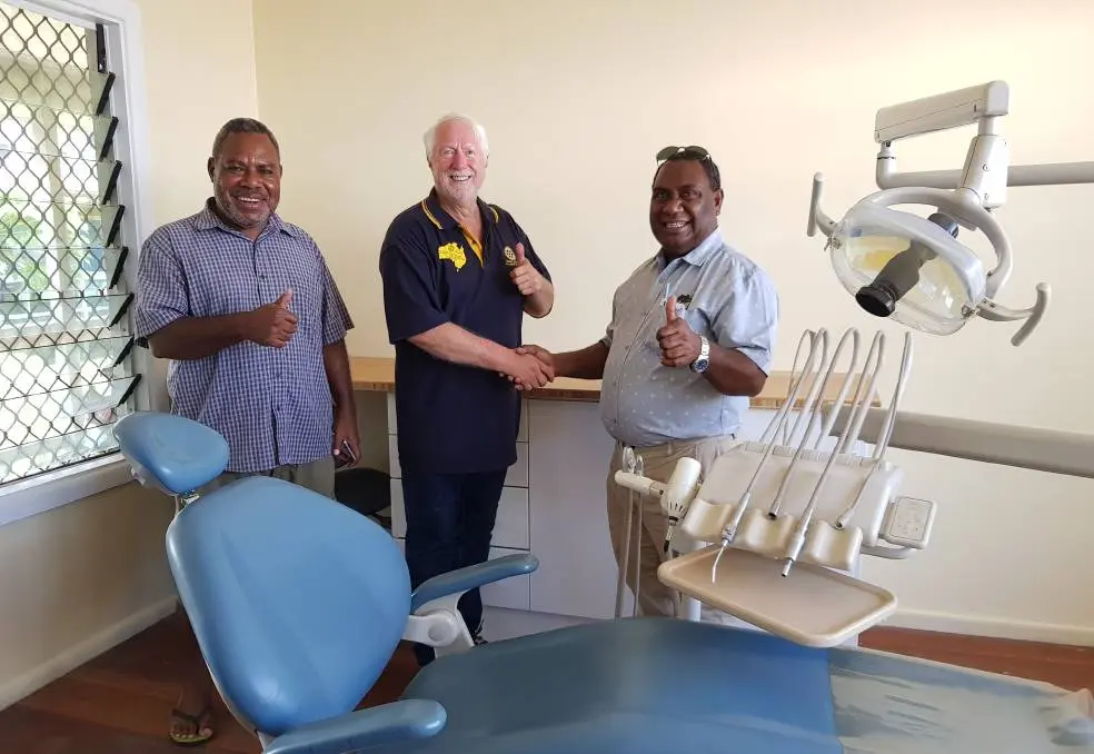 Solomon Islands director of dental services Dr Ellison Vane, Dr David Goldsmith and Solomon Islands National Referral Hospital medical superintendent Dr John Hue in one of the new dental surgeries at the hospital.