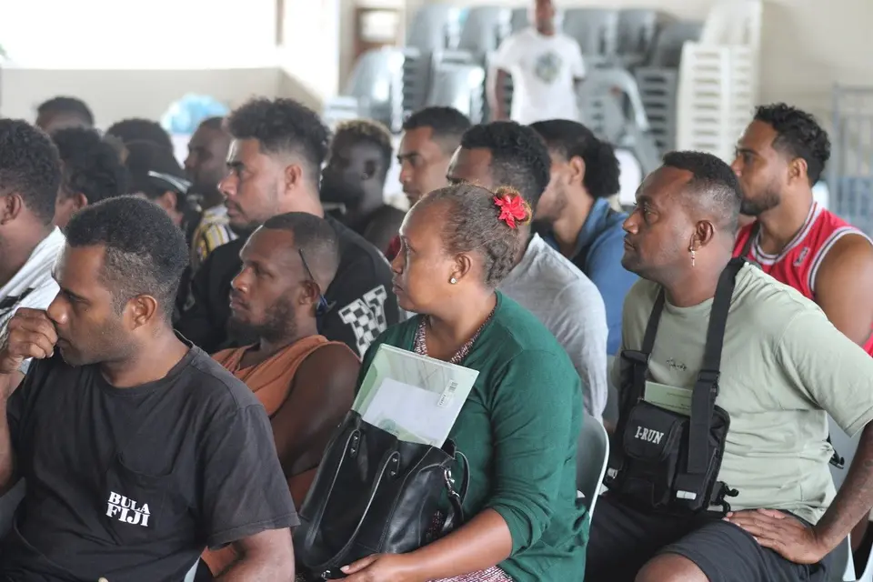 Some of the 84 workers listening attentively to speakers at the briefing last week.