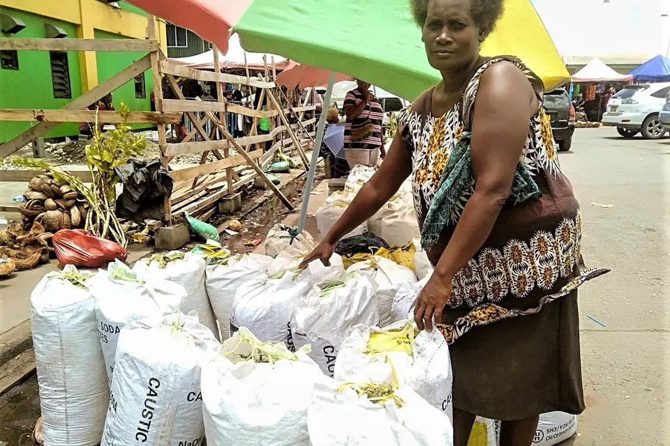 Jennifer says that she started selling topsoil at the central market 10 years ago and is now one of the main suppliers for residents in Honiara.