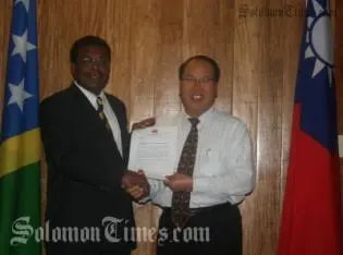Ambassador of the Republic of China (Taiwan) to Solomon Islands, H.E. George Chan with Prime Minister Dr. Derek Sikua.