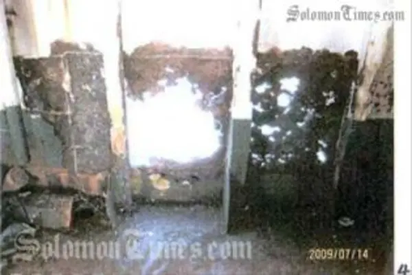 Corroded holes on the side of the MV Princess Ashika.