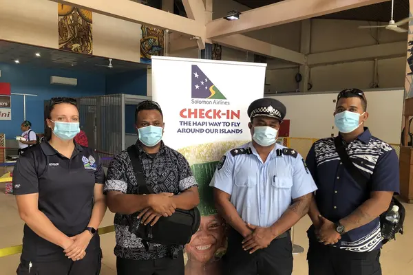 RAPPP member who is supporting the NRD and NRD Deputy Director Supt. Lionel Kapisa farewelling the 2 RSIPF officers who leave for Australia to attend the exchange program.