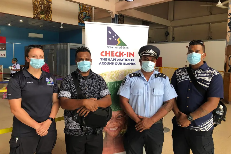 RAPPP member who is supporting the NRD and NRD Deputy Director Supt. Lionel Kapisa farewelling the 2 RSIPF officers who leave for Australia to attend the exchange program.
