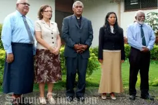 Mr. Ratu Joni Madraiwiwi of Fiji; Ms. Sofia Macher of Peru (Deputy Chair); Fr. Sam Ata of Solomon Islands (Chair); Mr. George Kejoa of Solomon Islands and Ms. Carolyn Laore of Solomon Islands.