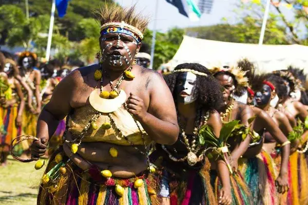 Gulf province students displaying their culture at a cultural show of Caritas Technical Secondary School, Papua New Guinea's National Capital District.