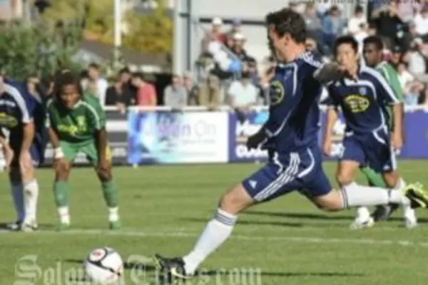 Auckland City's Keryn Jordan scores from the penalty spot in the 2009 OFC O-League final, second leg. Auckland City defeated Solomon Islands' Koloale FC 9-4 on aggregate.
