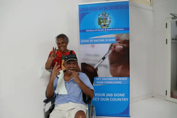 65 years old Allen Waokea from Santa Ana, Makira Province with underlying health condition and his wife received their first COVID-19 jab.