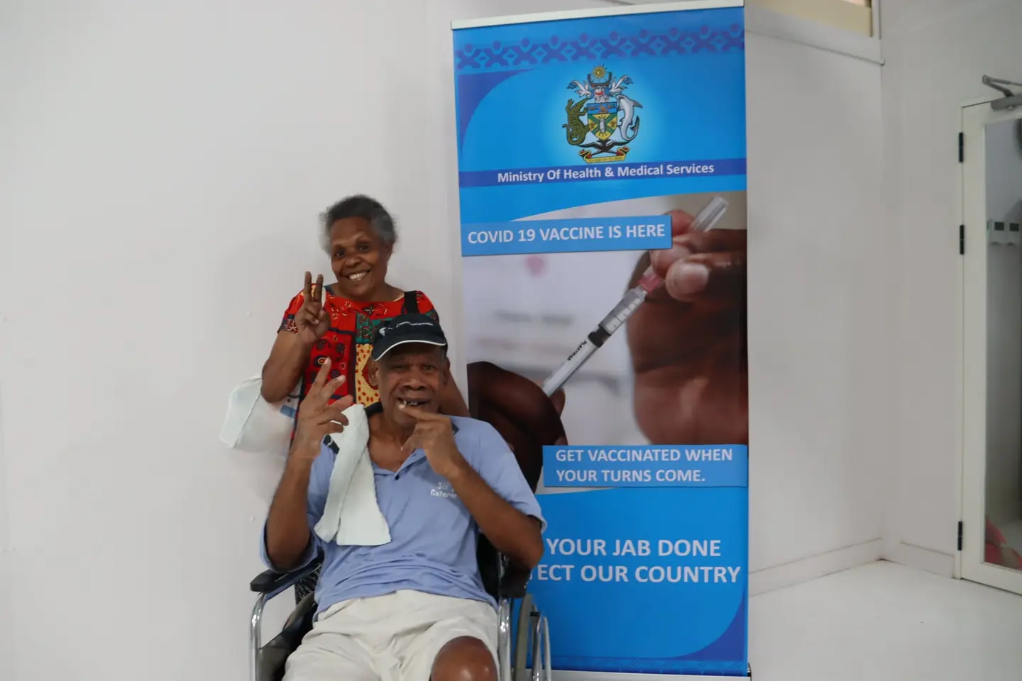 65 years old Allen Waokea from Santa Ana, Makira Province with underlying health condition and his wife received their first COVID-19 jab.