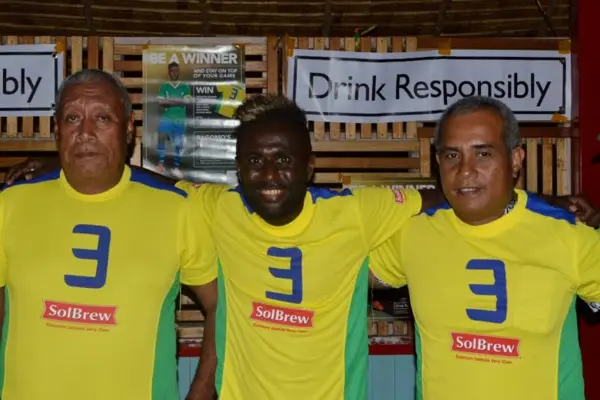 Key speakers at the Solomon Breweries Drink Responsible Talk in Gizo (l-r) Pt 109 owner Laurie Wickham, PPC Vincent Eria, Elliot Ragomo, Western Province Speaker Richard Tekipono and Solomon Breweries Rep David Lilomo.