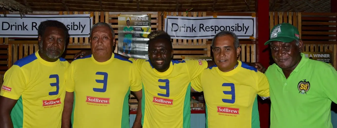 Key speakers at the Solomon Breweries Drink Responsible Talk in Gizo (l-r) Pt 109 owner Laurie Wickham, PPC Vincent Eria, Elliot Ragomo, Western Province Speaker Richard Tekipono and Solomon Breweries Rep David Lilomo.