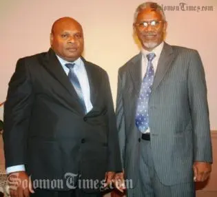 The new Permanent Secretary for the Ministry of Forestry, Gordon Koniaramo and new Auditor General, Edward Ronia.