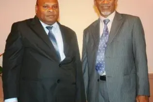 The new Permanent Secretary for the Ministry of Forestry, Gordon Koniaramo and new Auditor General, Edward Ronia.