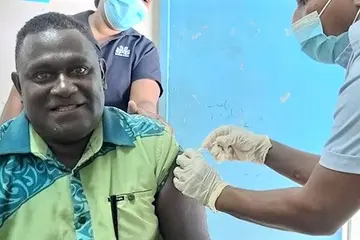 Choiseul Premier Hon. Watson Qoloni the first to be vaccinated with the vaccine roll out in Choiseul.