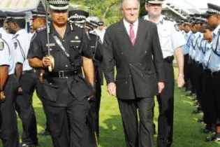 Officers of the RSIPF demonstrated their professional pride during inspection by Acting Commissioner Walter Kola, Minister Bob Debus, and Assistant Commissioner of the AFP Frank Prendergast.