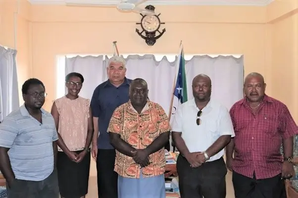 From left MHMS Under Secretary Health Care Dr. Gregory Jilini, Health Legal Officer Yvonne Ogaoga, MPNS Deputy Secretary Maktas Forau, Premier of Western Province Hon. David Gina, Attorney-General John Muria Jr. and Provincial Secretary Western Province Jeffery Wickham.