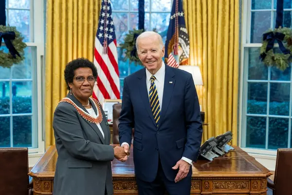 Ambassador Waetara delivering her letter of credence to US President Joe Biden.