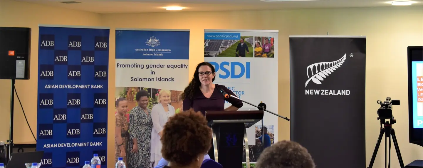 New Zealand’s Deputy High Commissioner, Kate Bradlow, speaking at the launch of the Pacific Private Sector Development Initiative’s (PSDI) ‘Leadership Matters’ report.
