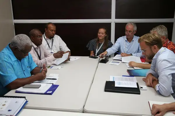 Solomon Islands Prime Minister, Hon. Rick Hou and Foreign Minister, Hon. Milner Tozaka during their talks with the Norwegian Delegation.