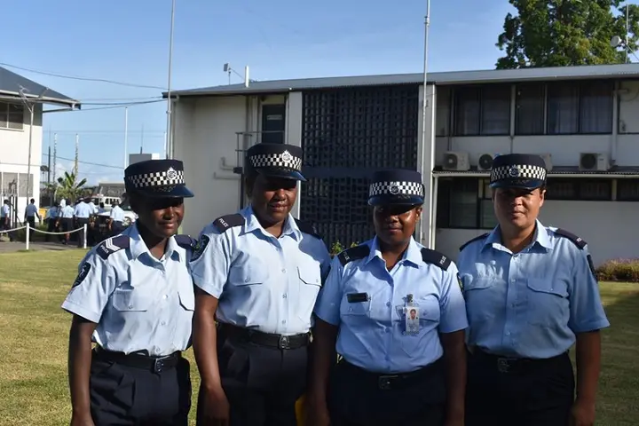 Sergeants Teku (2nd left) and Manataia(3rd left) with two other female colleagues after the promotion ceremony.