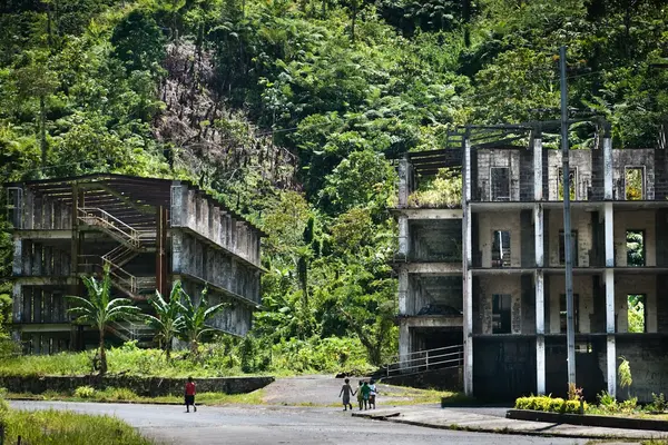 Abandoned buildings in the former Paguna mine site in Bougainville, main island of the Autonomous Region of Bougainville of Papua New Guinea.