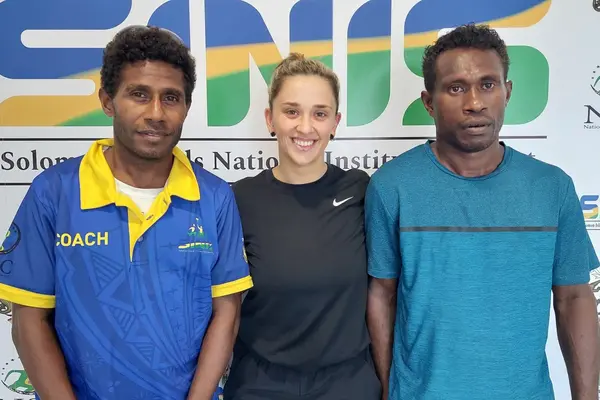 Solomon Islands World Taekwondo Union (SIWTU) Head Coach Junior Maetia, Australia's Taekwondo Gold medalist and Coach Bianca Scurry and SIWTU Assistant Head Coach Gibson Sira at the High Performance Centre today.