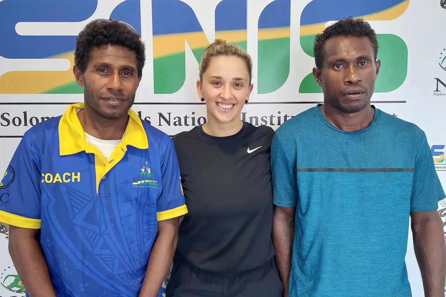 Solomon Islands World Taekwondo Union (SIWTU) Head Coach Junior Maetia, Australia's Taekwondo Gold medalist and Coach Bianca Scurry and SIWTU Assistant Head Coach Gibson Sira at the High Performance Centre today.