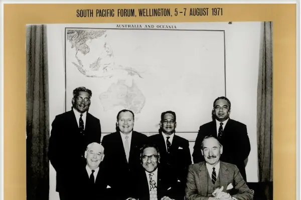The first meeting of the South Pacific Forum in Wellington, New Zealand, in 1971.