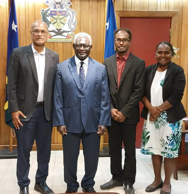 The PAU Vice Chancellor, Prof. Teatulohi, Prime Minister, Hon. Sogavare, Dr. Clyde Puilingi and Minister for Education Hon. Lanelle Tanangada.