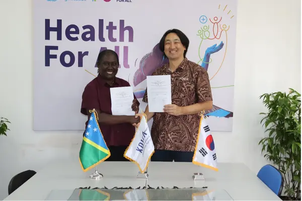 MHMS Permanent Secretary, Mrs. Pauline McNeil, and KOICA, Country Director Mr. Kapchae Ra signed the documents to boost support to Maternal Health Care.