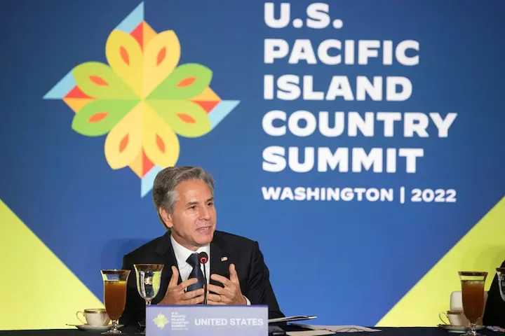 Mr Blinken greeted each of the Pacific Island leaders gathered in a diplomatic reception room at the State Department at the opening of the summit, before pledging closer cooperation with the region.