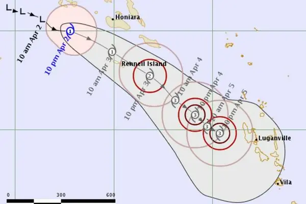 Harold a Category one cyclone is moving towards Rennel and Bellona and gaining strength.