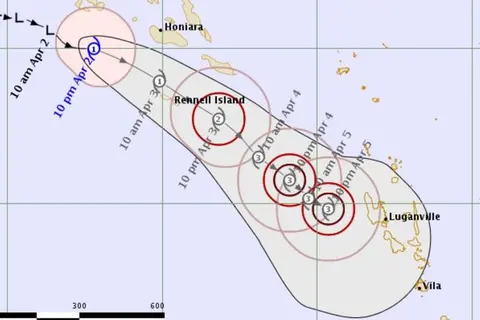 Harold a Category one cyclone is moving towards Rennel and Bellona and gaining strength.