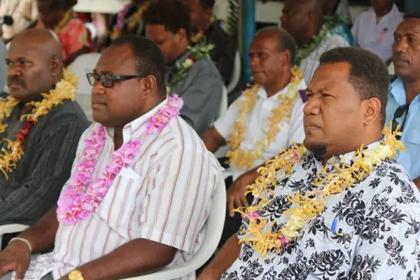 The Deputy Prime Minister (M) together with Malaita's Premier (L) and the Director for Health Services (R)in Malaita over the weekend.