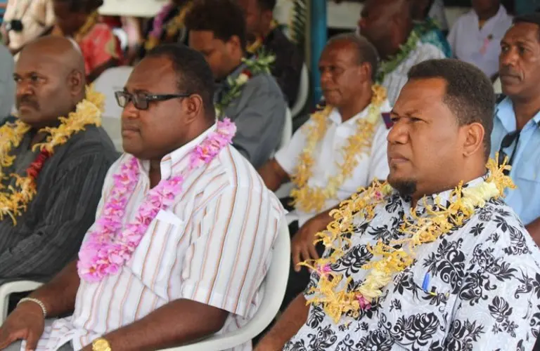The Deputy Prime Minister (M) together with Malaita's Premier (L) and the Director for Health Services (R)in Malaita over the weekend.
