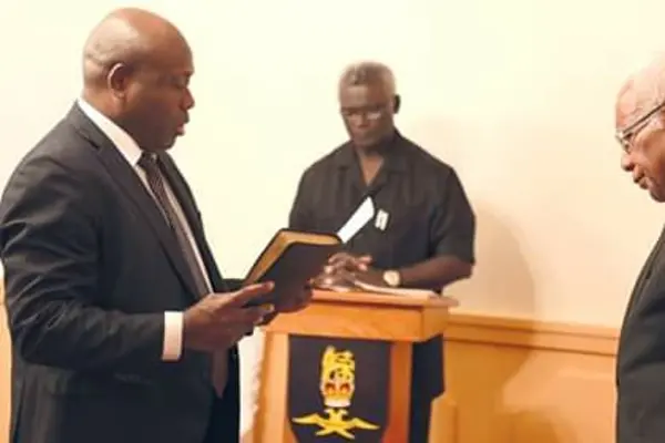 New Minister for Police, National Security and Correctional Services Anthony Veke sworn-in before the Governor General.