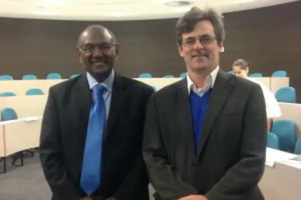 Minister of Foreign Affairs and External Trade of the Solomon Islands, The Hon. Milner Tozaka, with Development Policy Centre Director Stephen Howes after the roundtable.