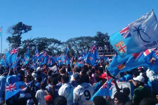 The Special Fiji 7s team Gold Medal celebration march is underway and thousands of people have joined the team for the walk to the ANZ Stadium from Flea Market.