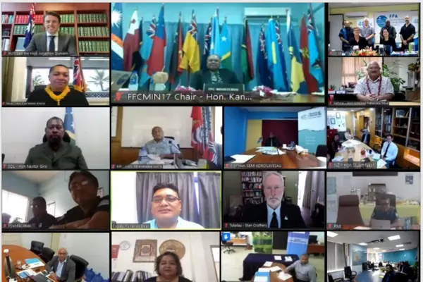 Pictured are participants in the 17th meeting of FFC Ministers, the first ever to be run online. Ministers discussed initiatives for increased regional cooperation in response to COVID-19, climate change, and illegal fishing, among other issues.