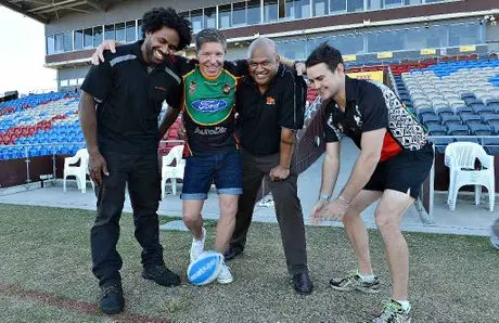 At the game announcement from left, Jardine Bobongie, David Simpson, Joe Fatnowna and Dane Campbell.