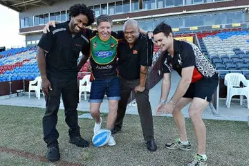 At the game announcement from left, Jardine Bobongie, David Simpson, Joe Fatnowna and Dane Campbell.