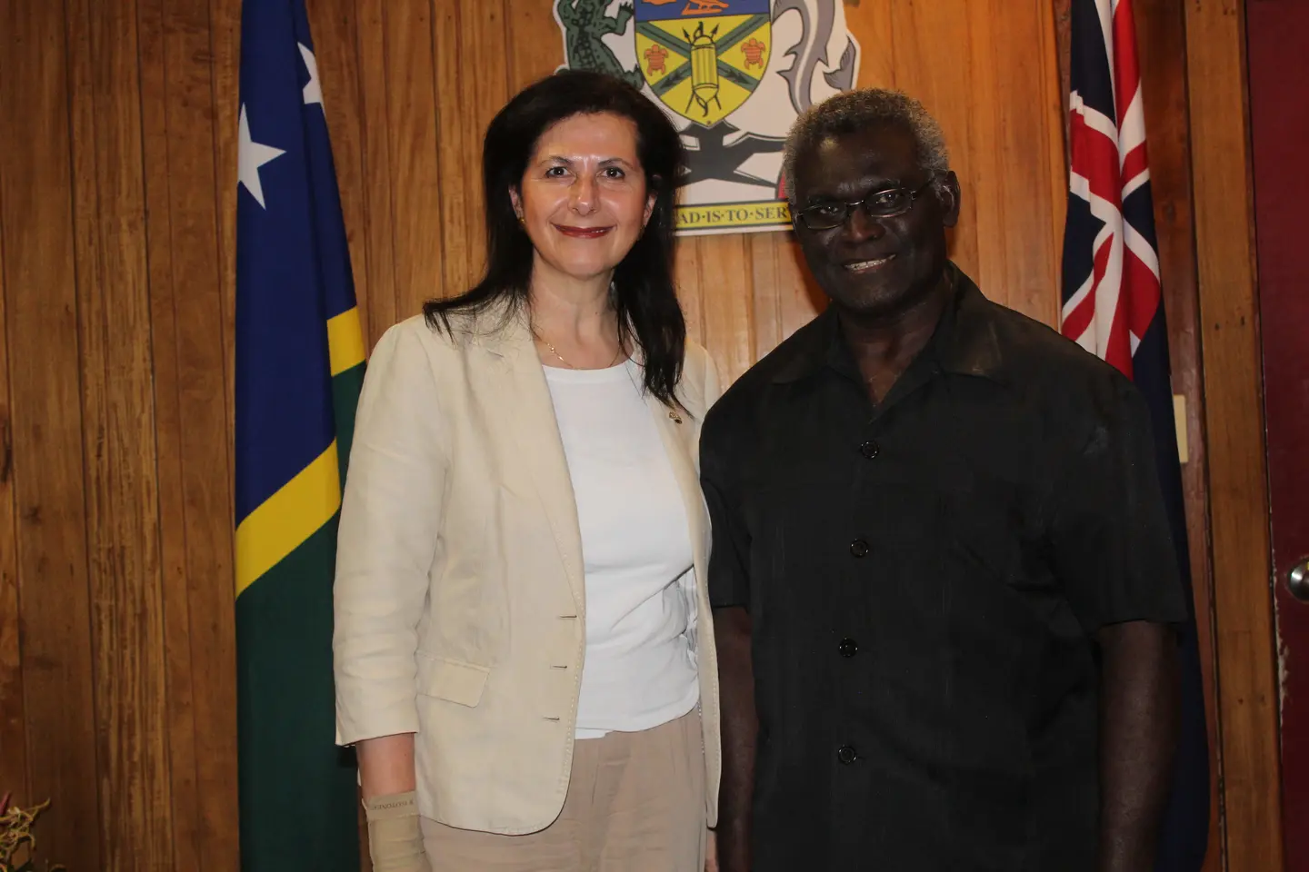 Prime Minister Sogavare and the visiting Australian Senator, Ferriavanti-Wells in Honiara.