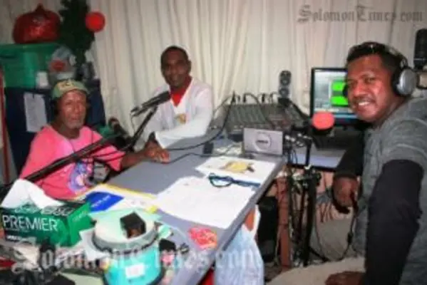 The Famous Nati, George Herming and John Adifaka (Jr) during a production session at the Big Maos Studio at Vavaya Ridge.