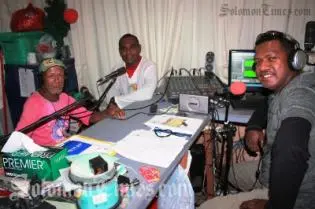 The Famous Nati, George Herming and John Adifaka (Jr) during a production session at the Big Maos Studio at Vavaya Ridge.