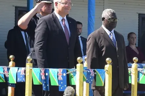Solomon Islands Prime Minister, Hon. Manasseh Sogavare during the visit of the Prime Minister of Australia, Hon. Scott Morrison at the Rove Police Headquarters yesterday.