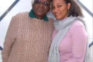 Karen Hayes with the retired Archbishop Desmond Tutu.